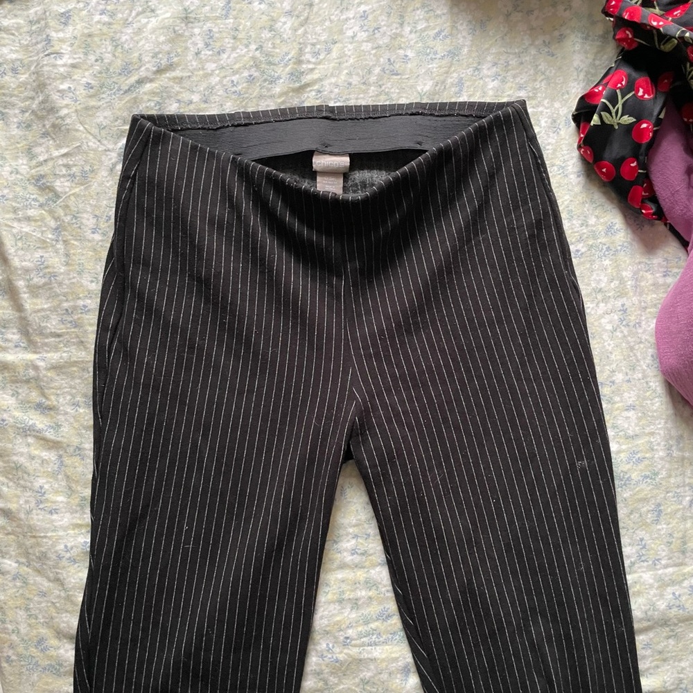 Chico's Black Pin Striped Straight Stretchy Pants Size: 6